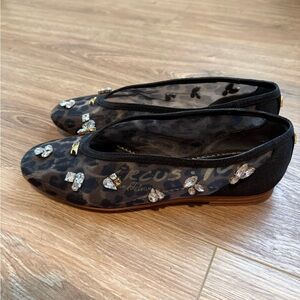 Embellished Black Leopard Mesh Flats